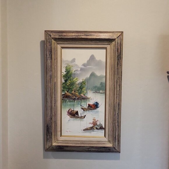 Mid Century Henry Anin Painting Japanese Harbor Scene Signed - Picture 3 of 15